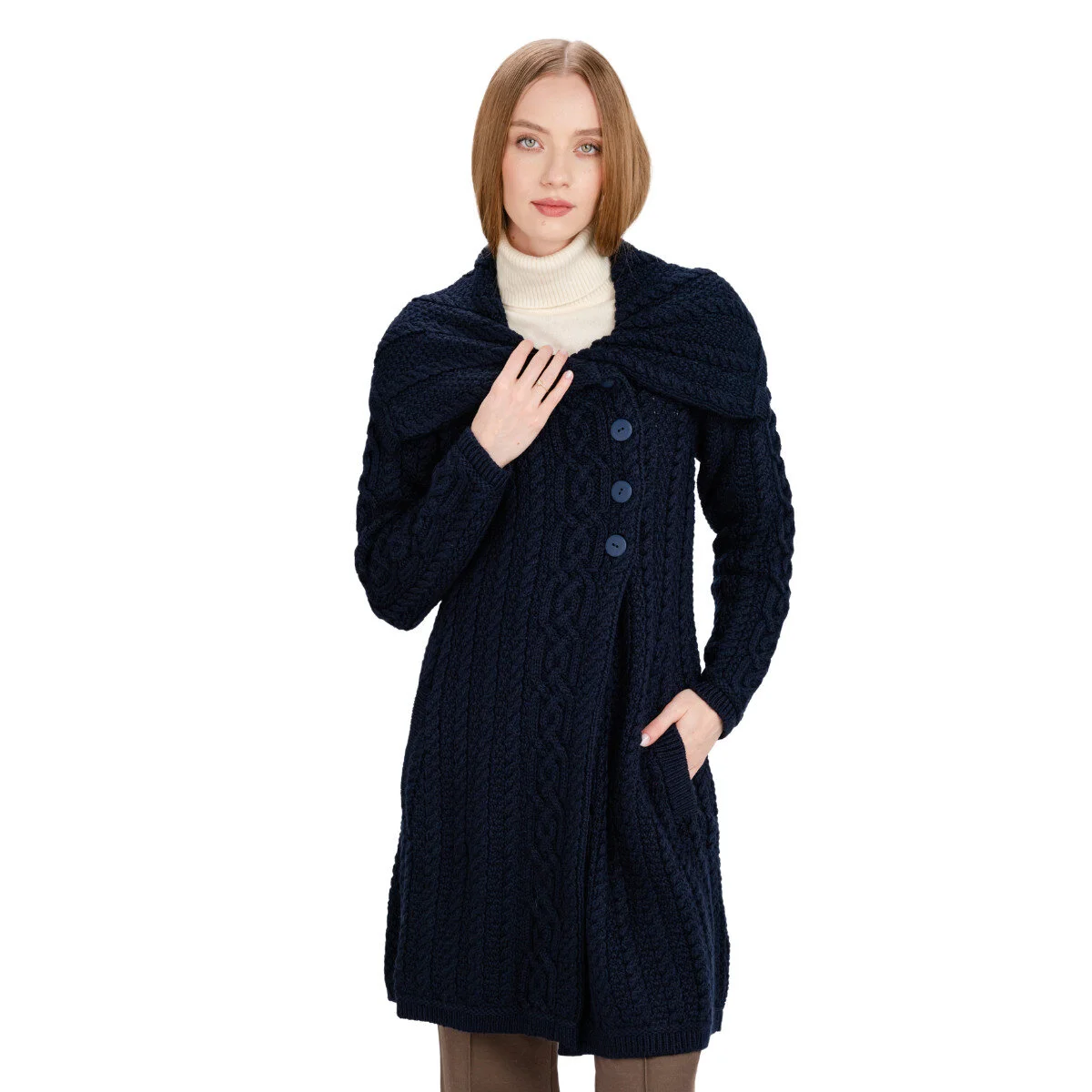 Irish Ladies 4 Button Collar Merino Wool Cable Knit Coat – Made in Ireland - Image 21 | Caelmoon