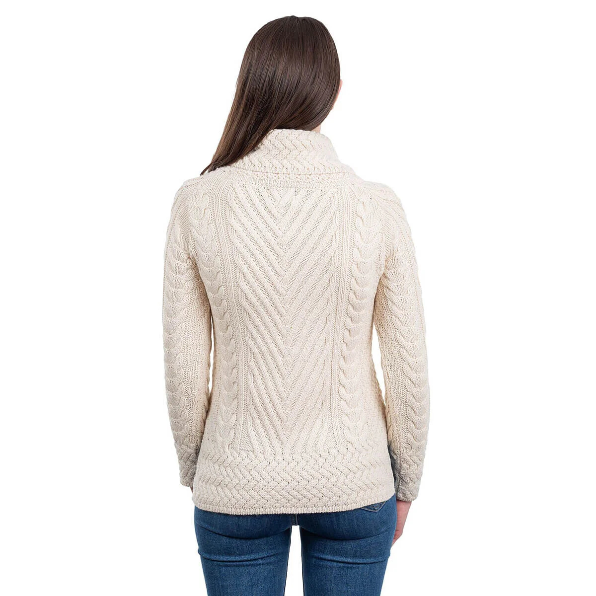 Ladies Merino Wool Blend Turtleneck Cable Knit Sweater – Aran Ribbed Pullover - Image 7 | Caelmoon