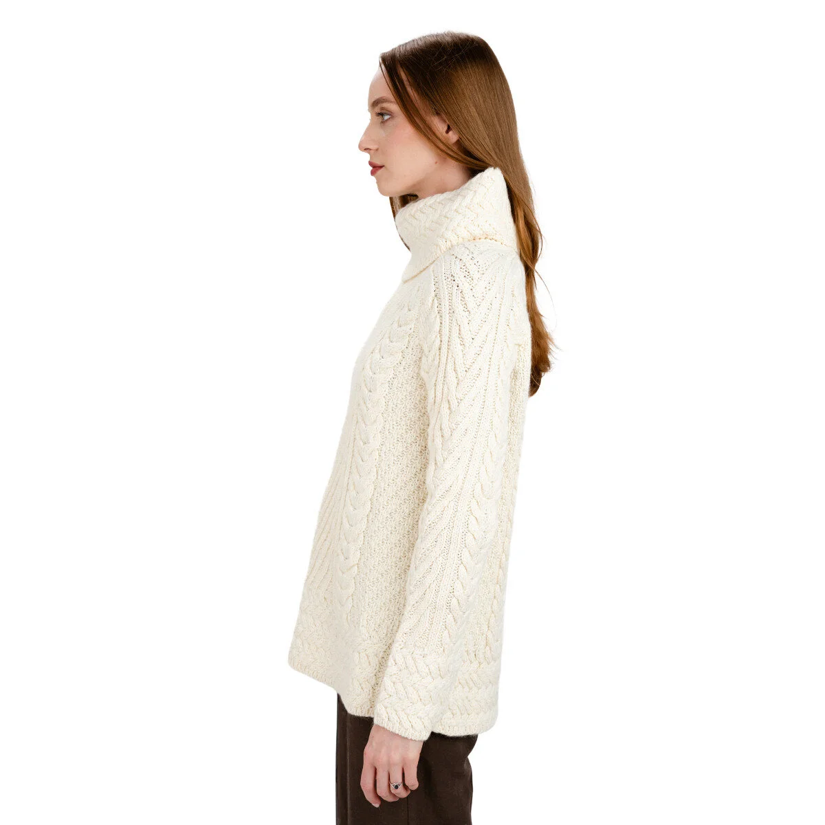 Ladies Merino Wool Blend Turtleneck Cable Knit Sweater – Aran Ribbed Pullover - Image 9 | Caelmoon