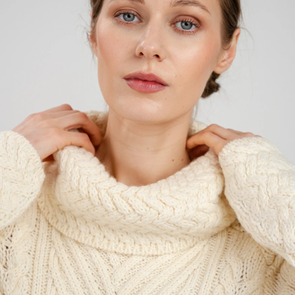 Ladies Merino Wool Blend Turtleneck Cable Knit Sweater – Aran Ribbed Pullover - Image 10 | Caelmoon