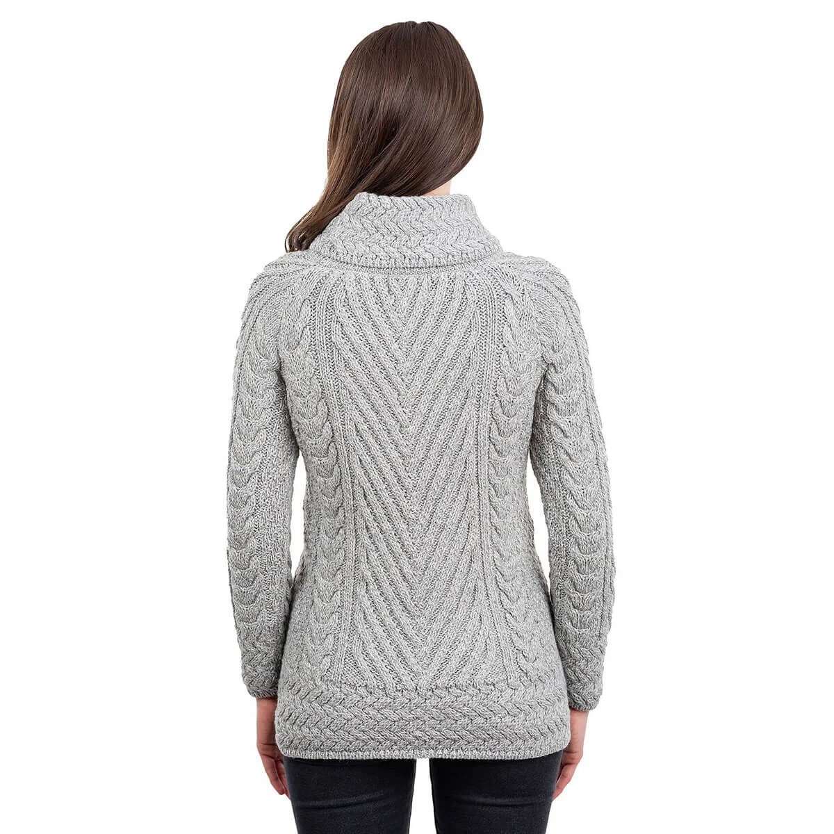Ladies Merino Wool Blend Turtleneck Cable Knit Sweater – Aran Ribbed Pullover - Image 12 | Caelmoon