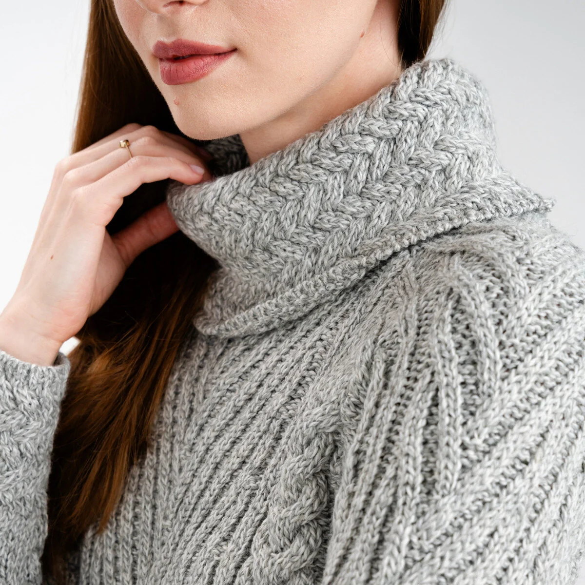 Ladies Merino Wool Blend Turtleneck Cable Knit Sweater – Aran Ribbed Pullover - Image 13 | Caelmoon