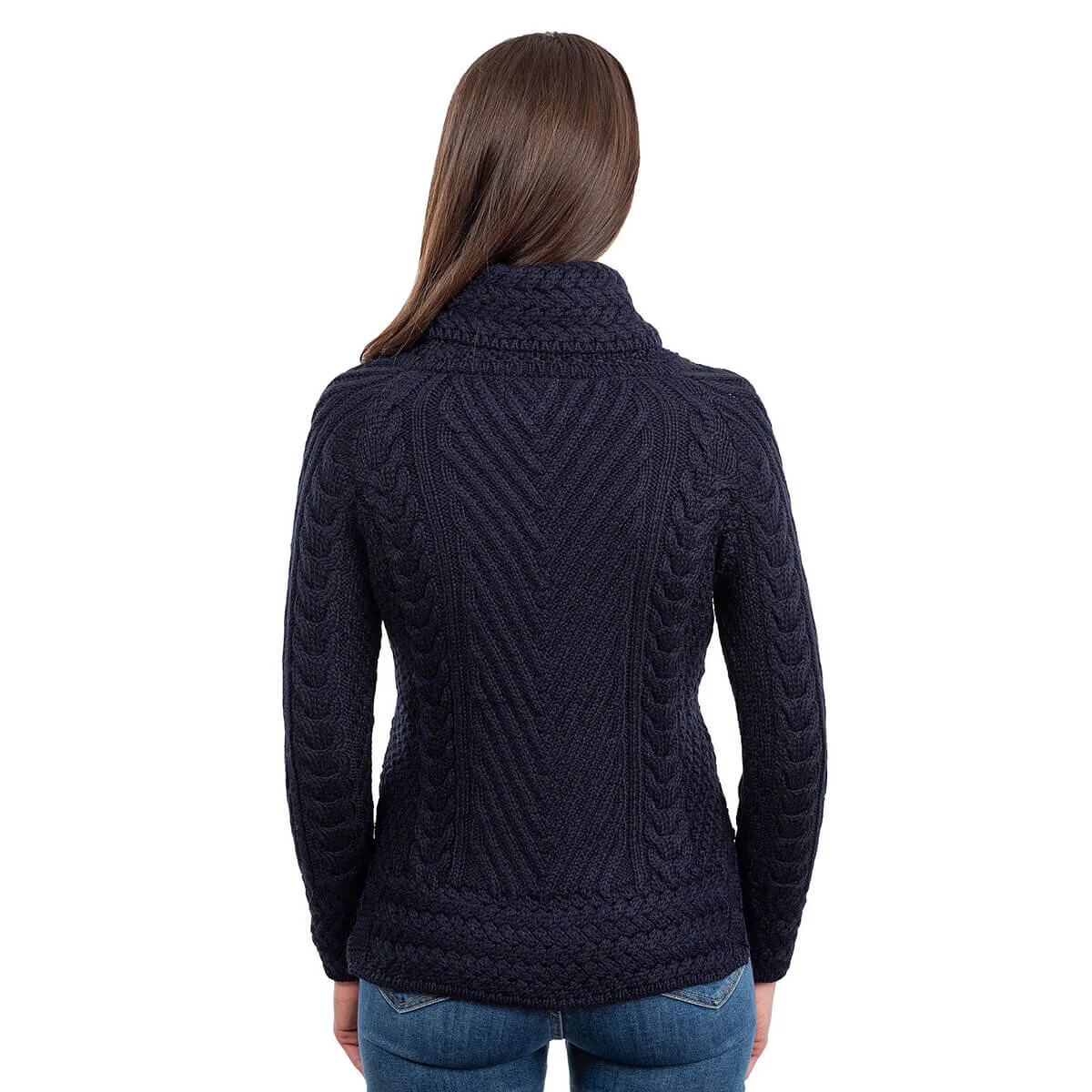 Ladies Merino Wool Blend Turtleneck Cable Knit Sweater – Aran Ribbed Pullover - Image 18 | Caelmoon