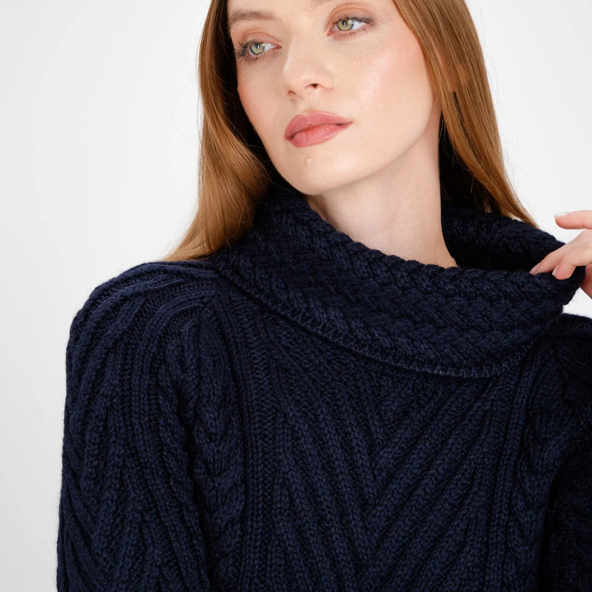 Ladies Merino Wool Blend Turtleneck Cable Knit Sweater – Aran Ribbed Pullover - Image 20 | Caelmoon