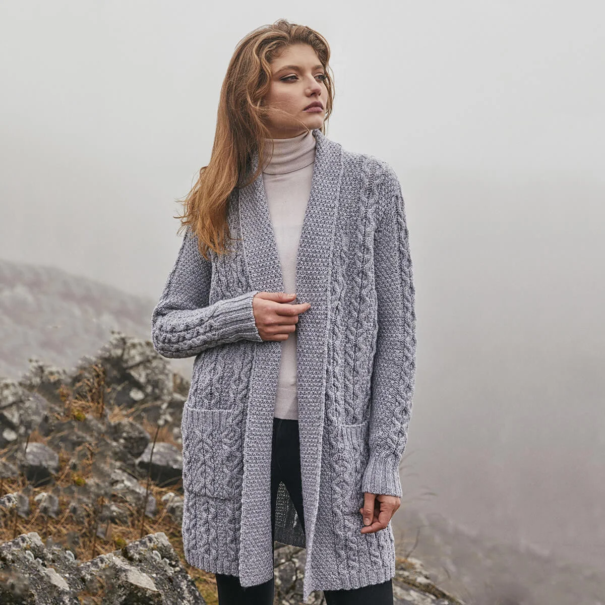 Ladies Open-Face Cardigan – 100% Merino Wool Irish Knit Sweater - Knitwear | Caelmoon