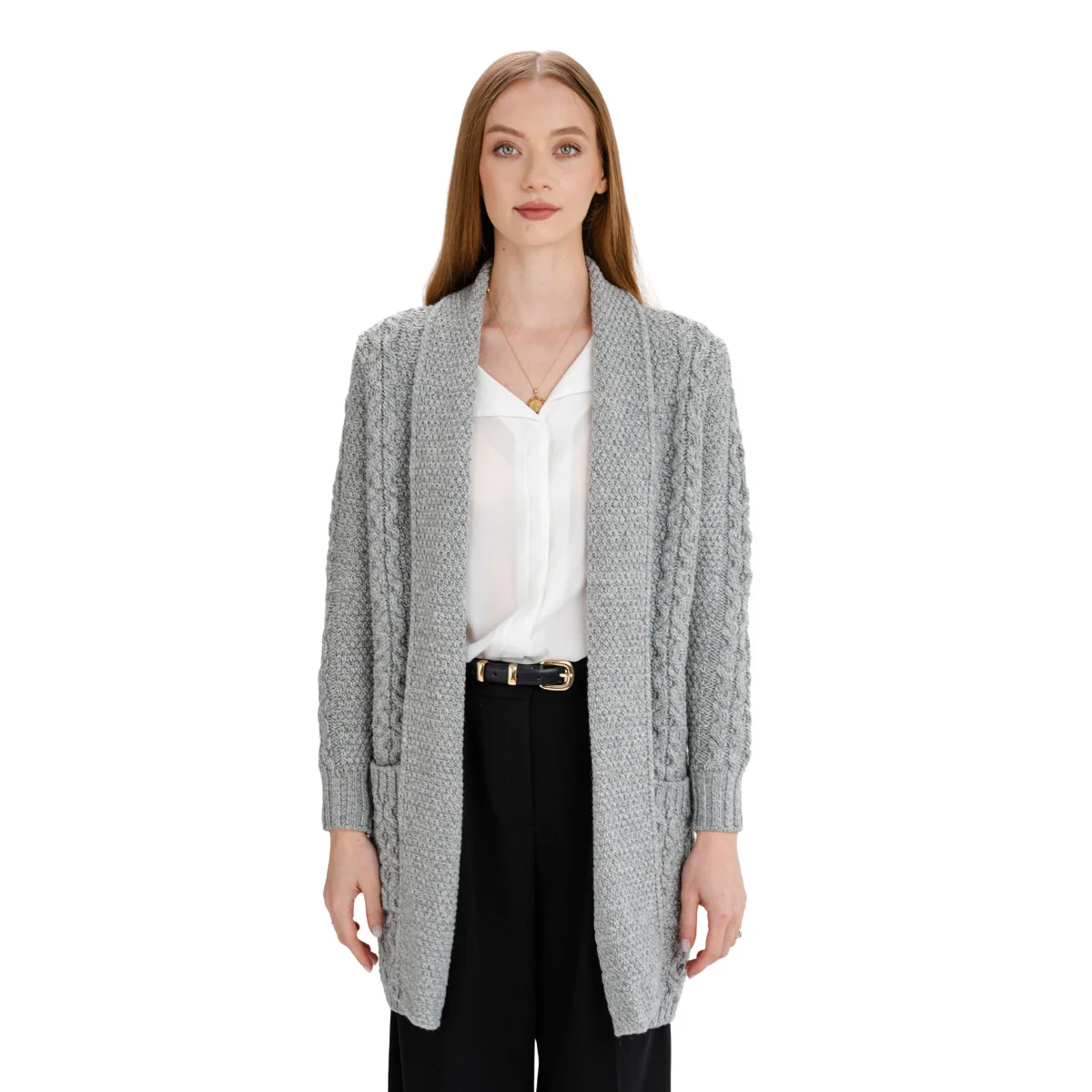 Ladies Open-Face Cardigan – 100% Merino Wool Irish Knit Sweater - Image 6 | Caelmoon