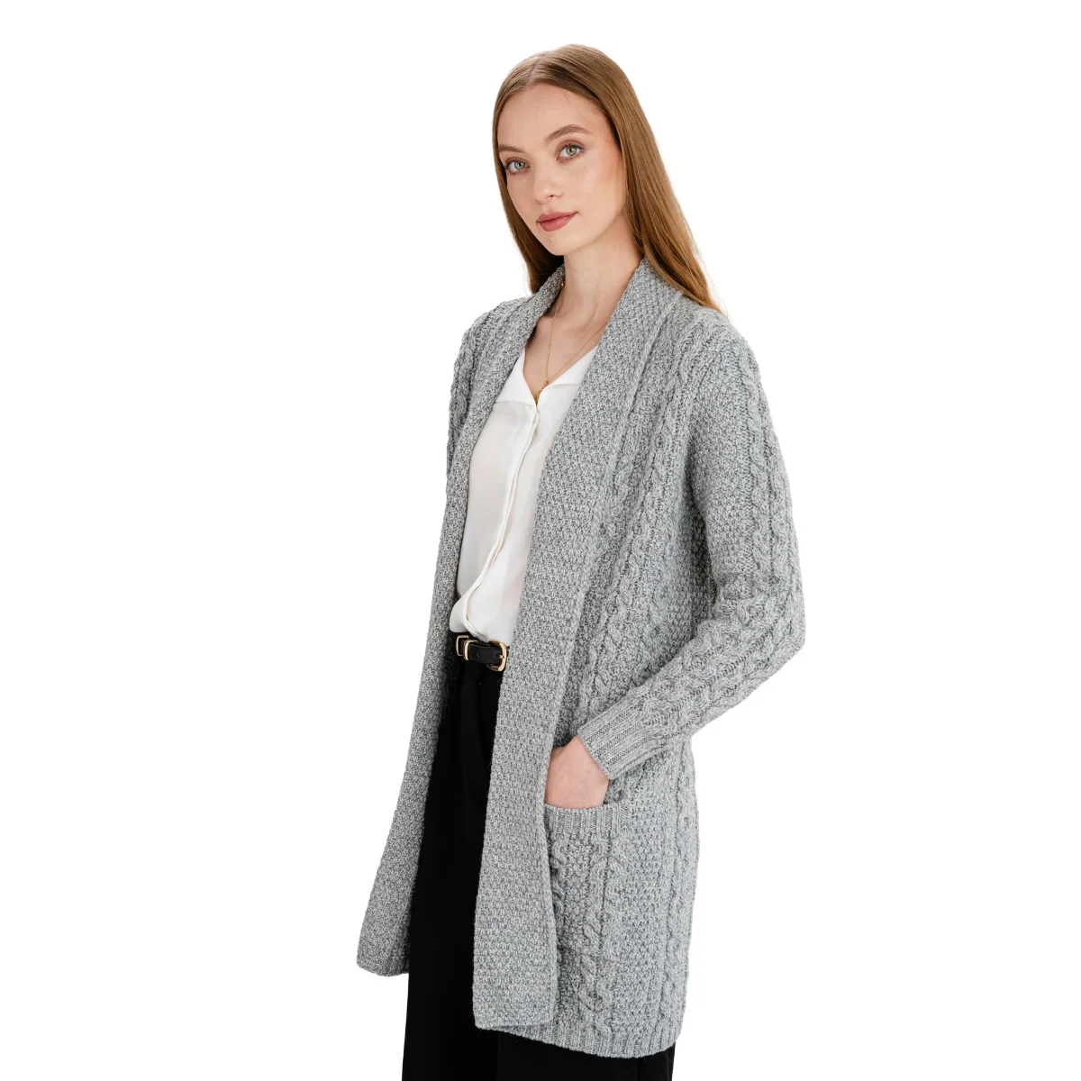 Ladies Open-Face Cardigan – 100% Merino Wool Irish Knit Sweater - Image 8 | Caelmoon