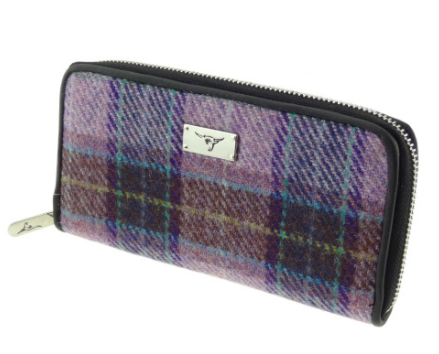 Long Scottish Harris Tweed Zip Purse – Staffa Tartan Wallet with Highland Cow Detail - Image 2 | Caelmoon