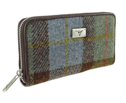 Long Scottish Harris Tweed Zip Purse – Staffa Tartan Wallet with Highland Cow Detail - Image 3 | Caelmoon