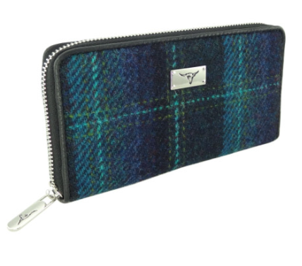 Long Scottish Harris Tweed Zip Purse – Staffa Tartan Wallet with Highland Cow Detail - Image 4 | Caelmoon