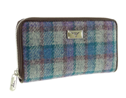 Long Scottish Harris Tweed Zip Purse – Staffa Tartan Wallet with Highland Cow Detail - Image 5 | Caelmoon