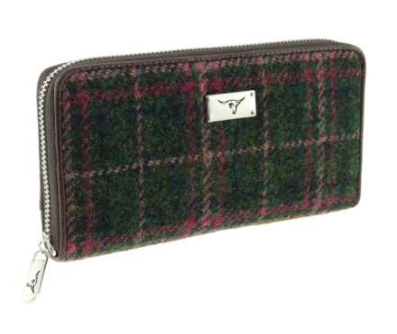 Long Scottish Harris Tweed Zip Purse – Staffa Tartan Wallet with Highland Cow Detail - Image 6 | Caelmoon