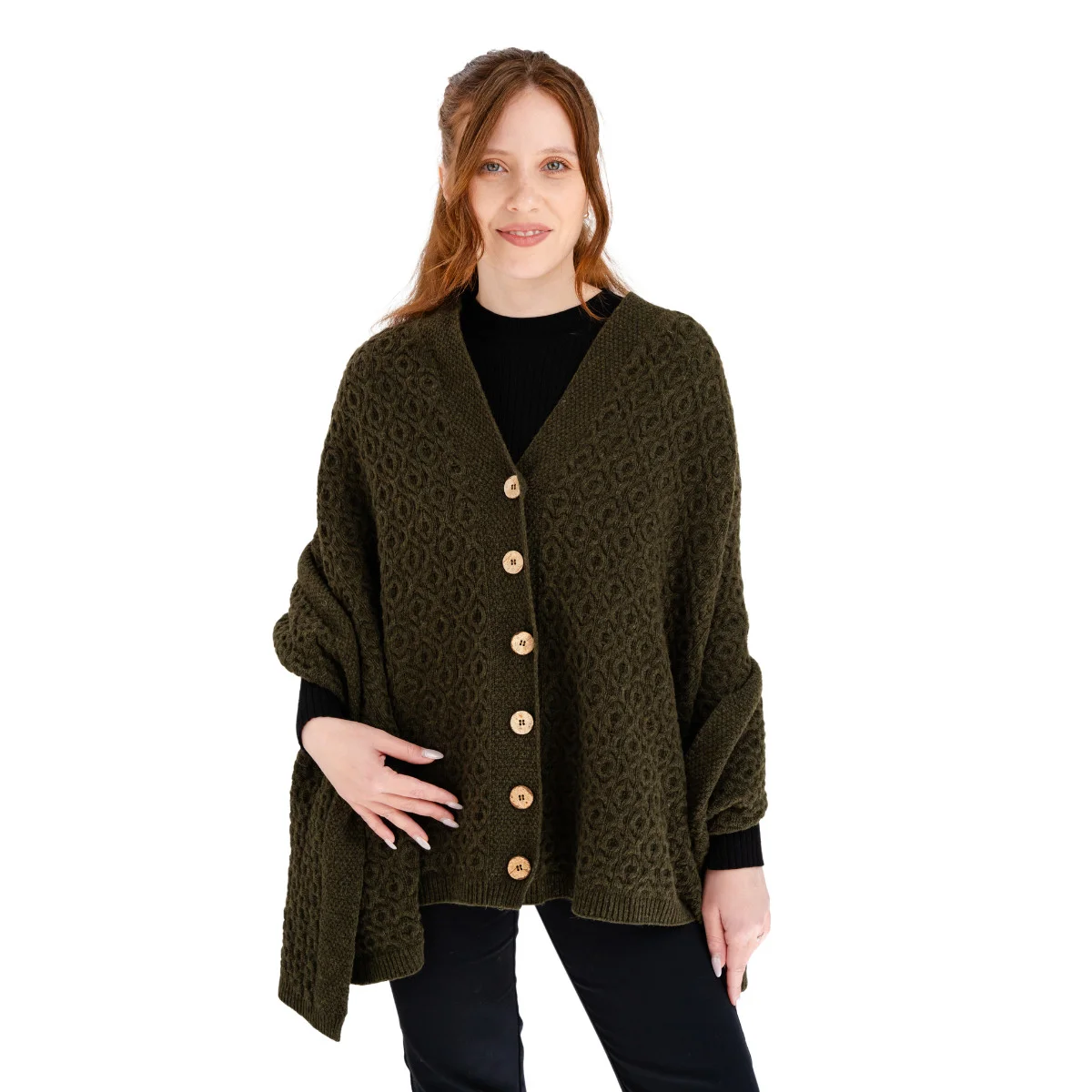 Luxurious Knit Lambswool Poncho – Classic Wool Blend Shawl Wrap - Image 6 | Caelmoon