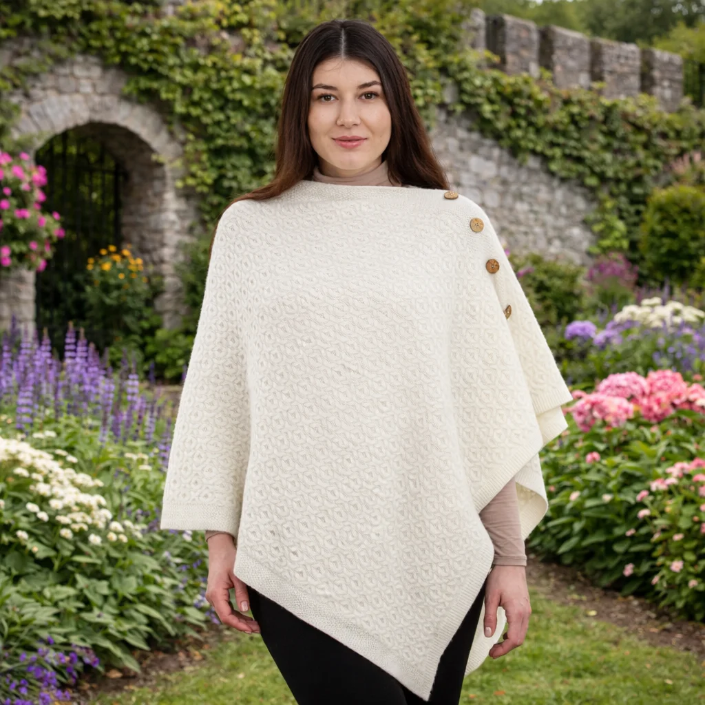 Luxurious Knit Lambswool Poncho – Classic Wool Blend Shawl Wrap | Caelmoon