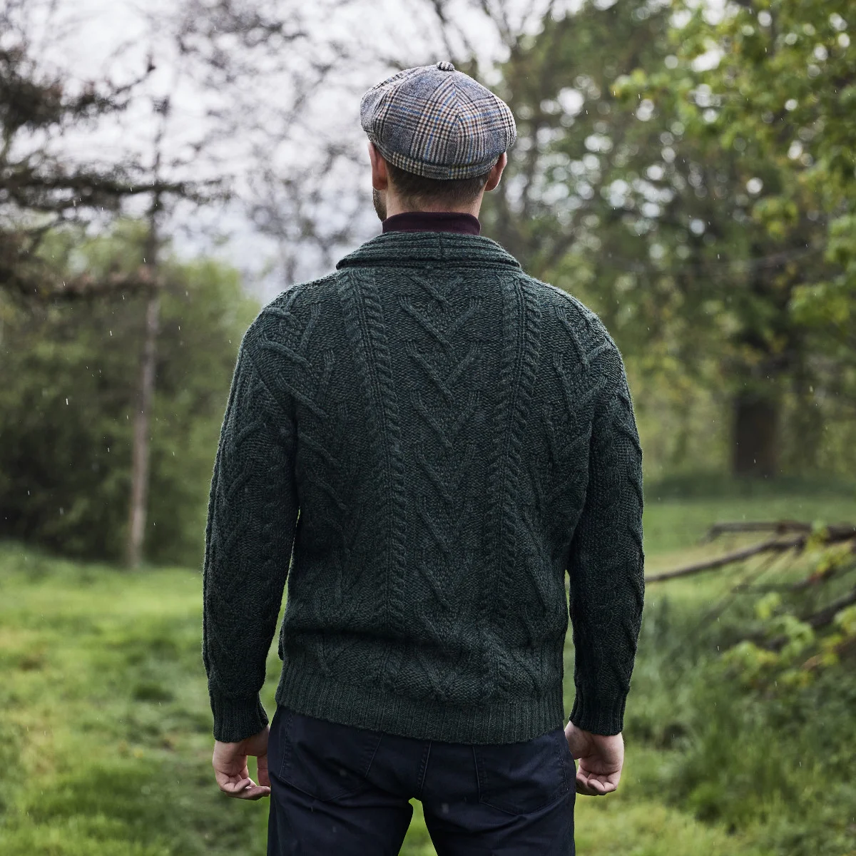 Men’s Aran Cable Shawl Collar Cardigan – 100% Merino Wool Irish Knit - Image 7 | Caelmoon