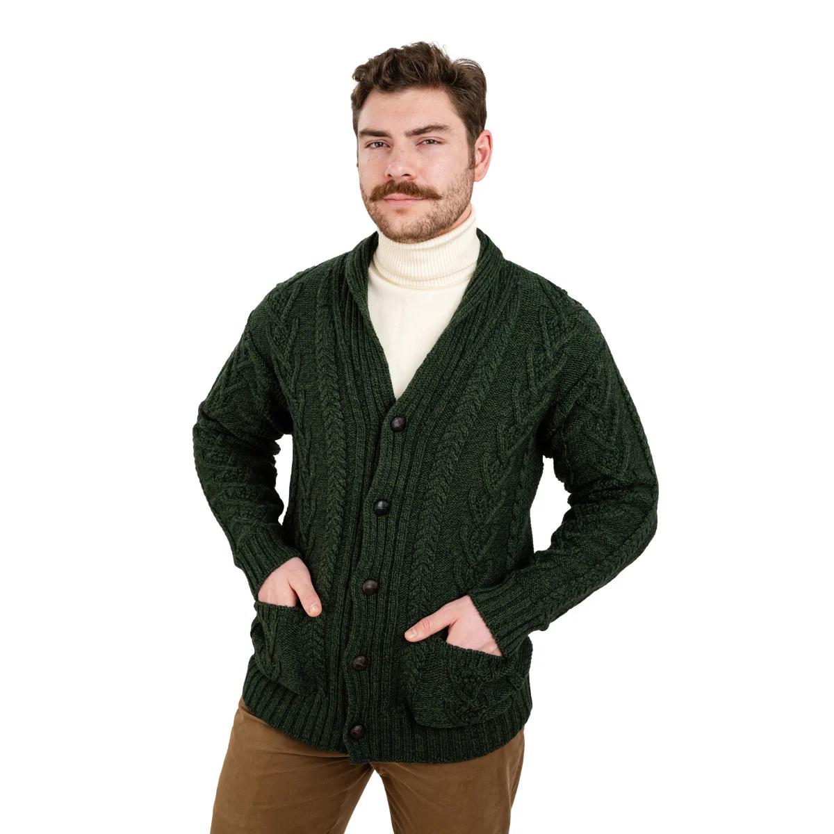 Men’s Aran Cable Shawl Collar Cardigan – 100% Merino Wool Irish Knit - Image 16 | Caelmoon