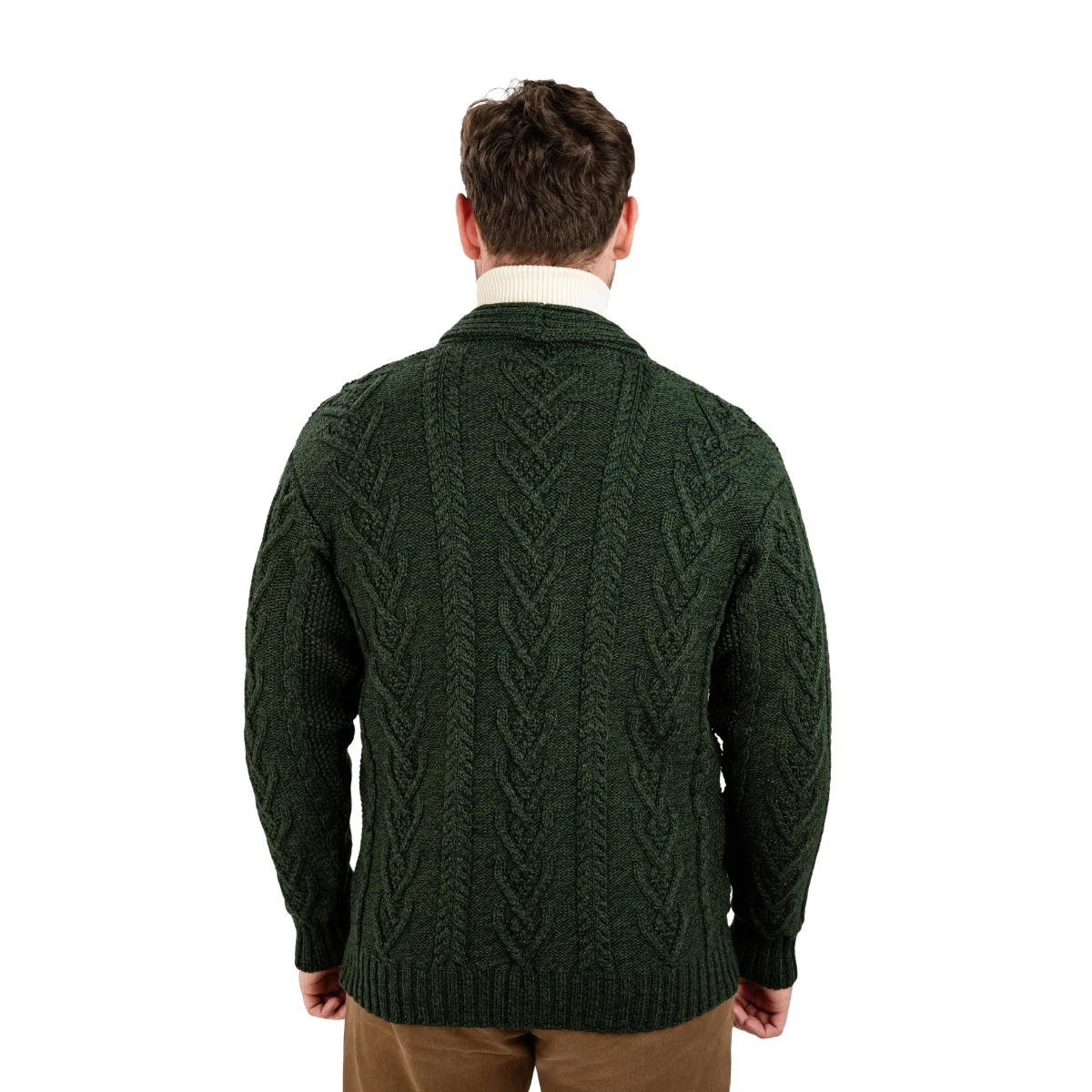 Men’s Aran Cable Shawl Collar Cardigan – 100% Merino Wool Irish Knit - Image 17 | Caelmoon