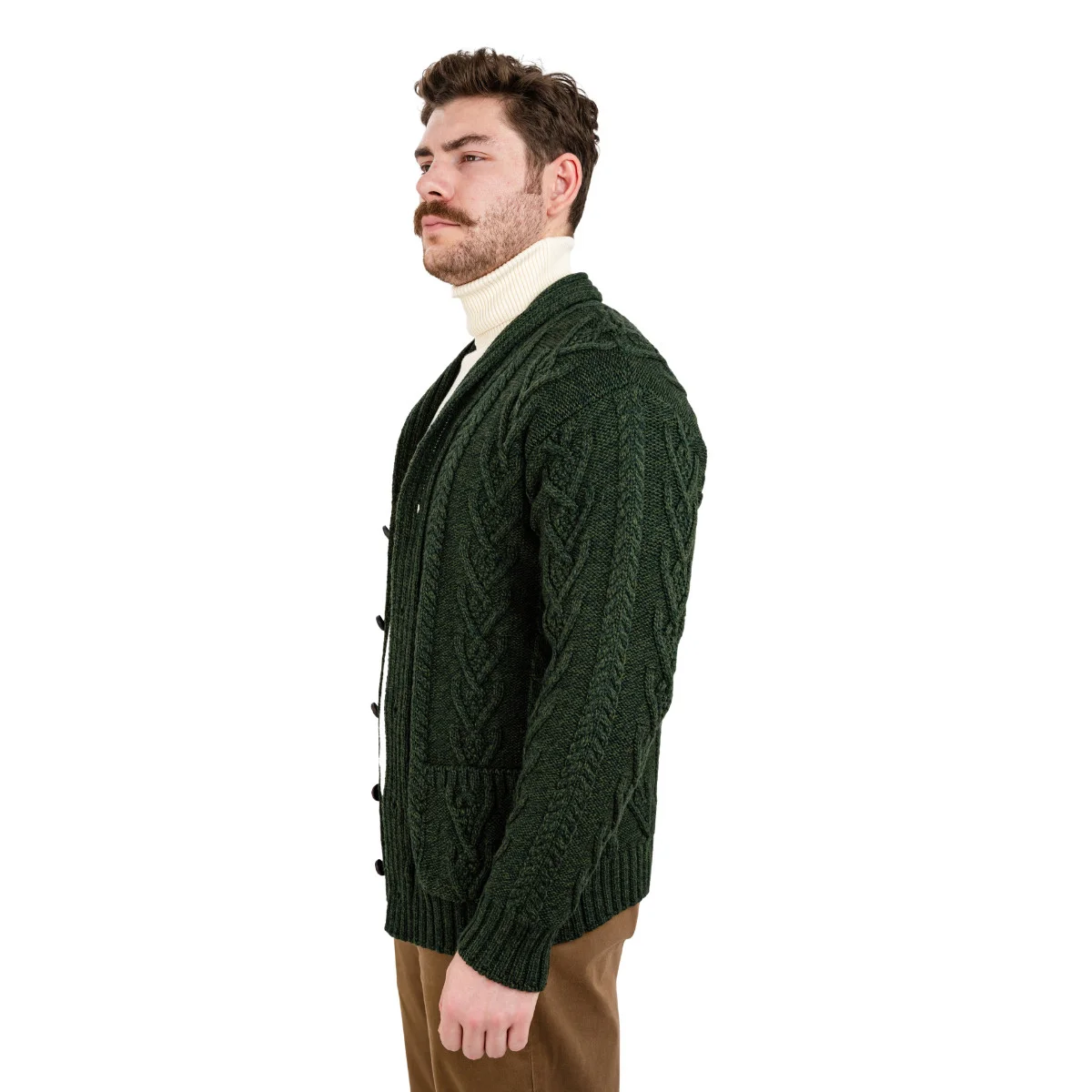 Men’s Aran Cable Shawl Collar Cardigan – 100% Merino Wool Irish Knit - Image 18 | Caelmoon