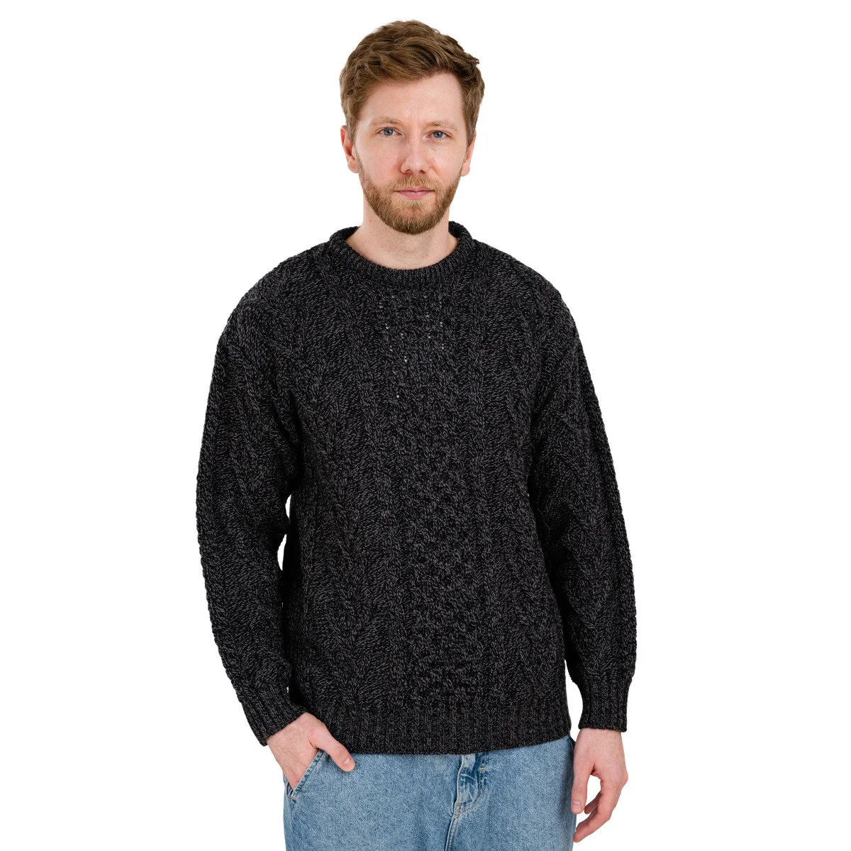 Men’s Merino Wool Aran Sweater – Classic Irish Cable Knit Crew Neck Jumper - Image 2 | Caelmoon