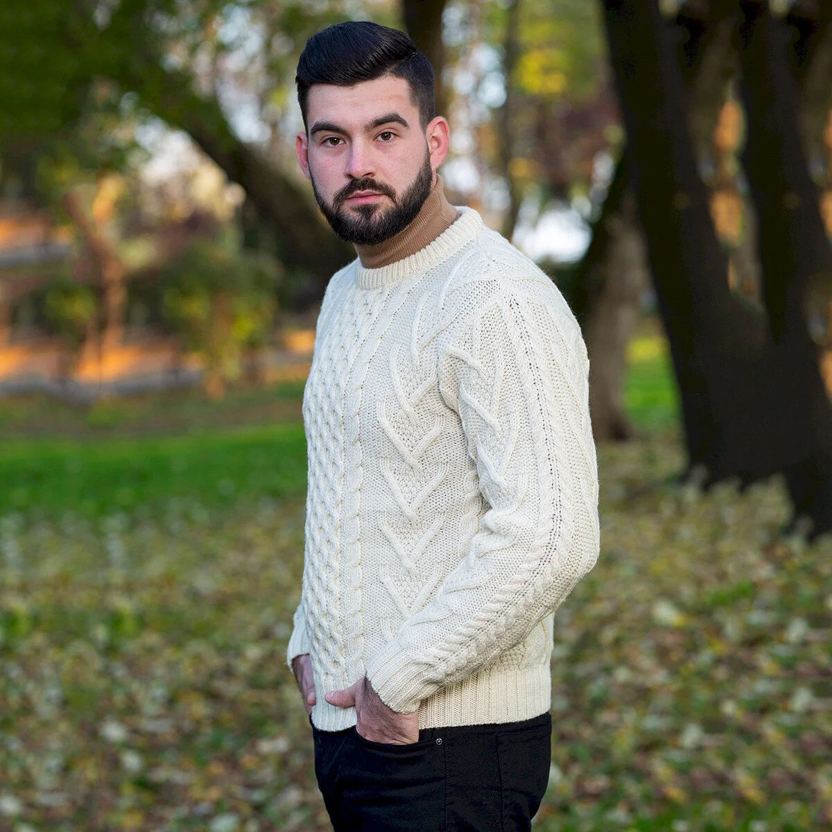 Men’s Merino Wool Aran Sweater – Classic Irish Cable Knit Crew Neck Jumper - Image 5 | Caelmoon
