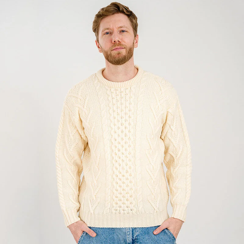 Men’s Merino Wool Aran Sweater – Classic Irish Cable Knit Crew Neck Jumper - Image 6 | Caelmoon