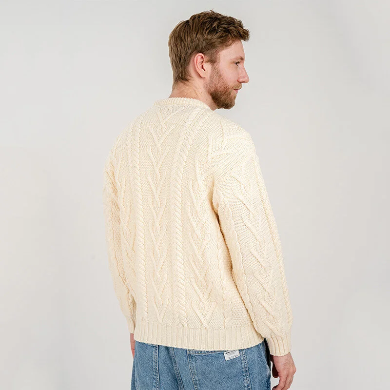 Men’s Merino Wool Aran Sweater – Classic Irish Cable Knit Crew Neck Jumper - Image 7 | Caelmoon