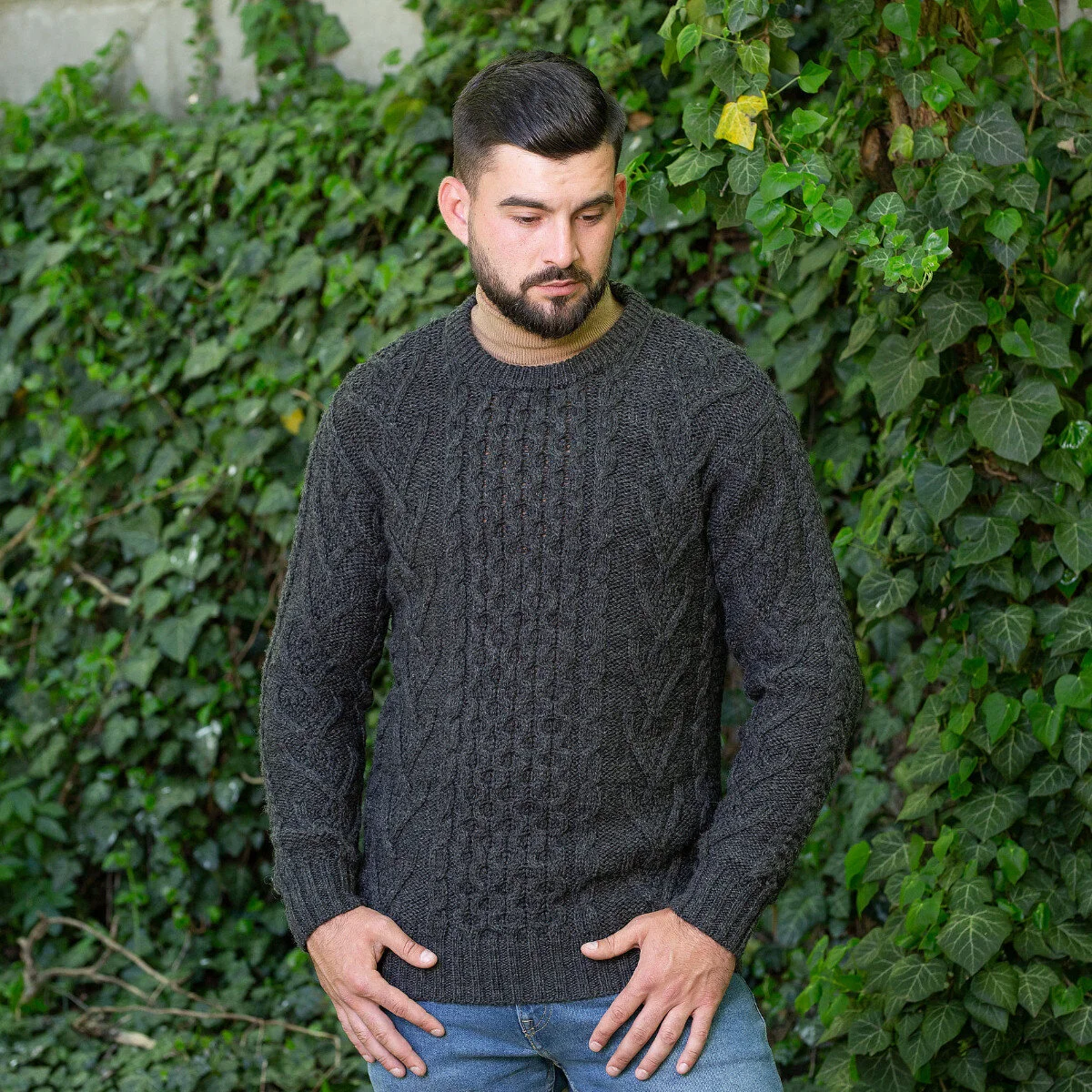 Men’s Merino Wool Aran Sweater – Classic Irish Cable Knit Crew Neck Jumper - Image 8 | Caelmoon