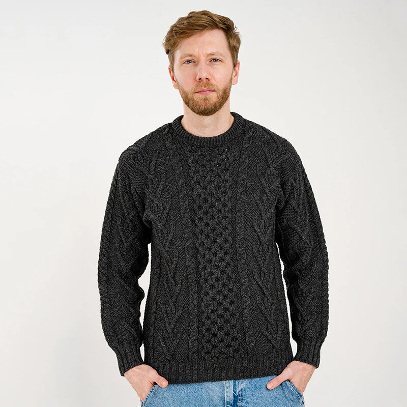 Men’s Merino Wool Aran Sweater – Classic Irish Cable Knit Crew Neck Jumper - Image 10 | Caelmoon