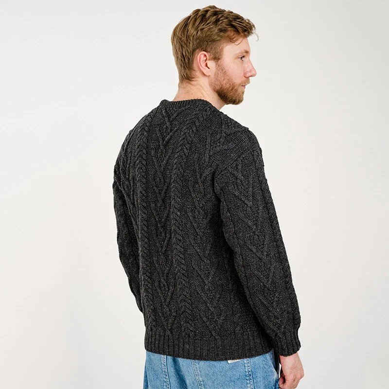 Men’s Merino Wool Aran Sweater – Classic Irish Cable Knit Crew Neck Jumper - Image 11 | Caelmoon