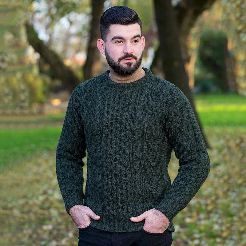 Men’s Merino Wool Aran Sweater – Classic Irish Cable Knit Crew Neck Jumper - Image 12 | Caelmoon