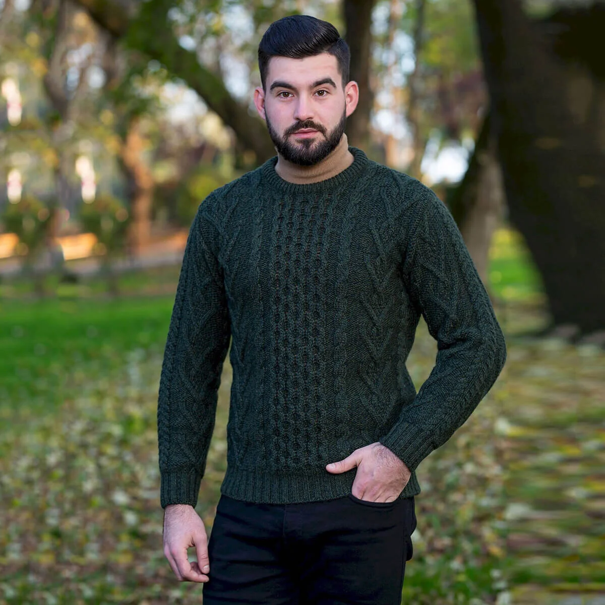 Men’s Merino Wool Aran Sweater – Classic Irish Cable Knit Crew Neck Jumper - Image 13 | Caelmoon