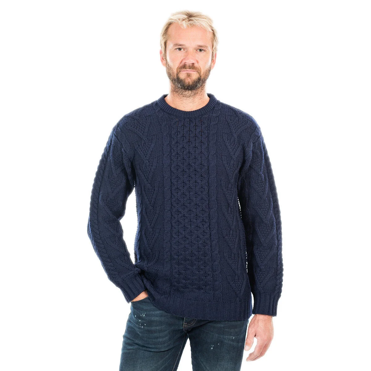 Men’s Merino Wool Aran Sweater – Classic Irish Cable Knit Crew Neck Jumper - Image 14 | Caelmoon