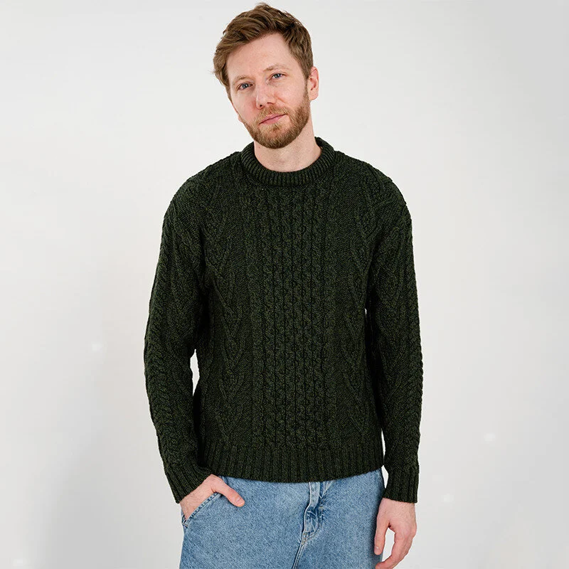 Men’s Merino Wool Aran Sweater – Classic Irish Cable Knit Crew Neck Jumper - Image 15 | Caelmoon
