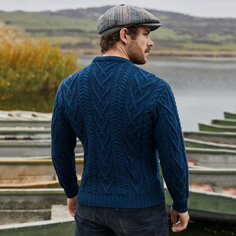Men’s Merino Wool Aran Sweater – Classic Irish Cable Knit Crew Neck Jumper - Image 19 | Caelmoon