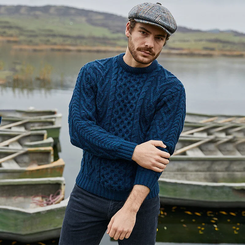 Men’s Merino Wool Aran Sweater – Classic Irish Cable Knit Crew Neck Jumper | Caelmoon