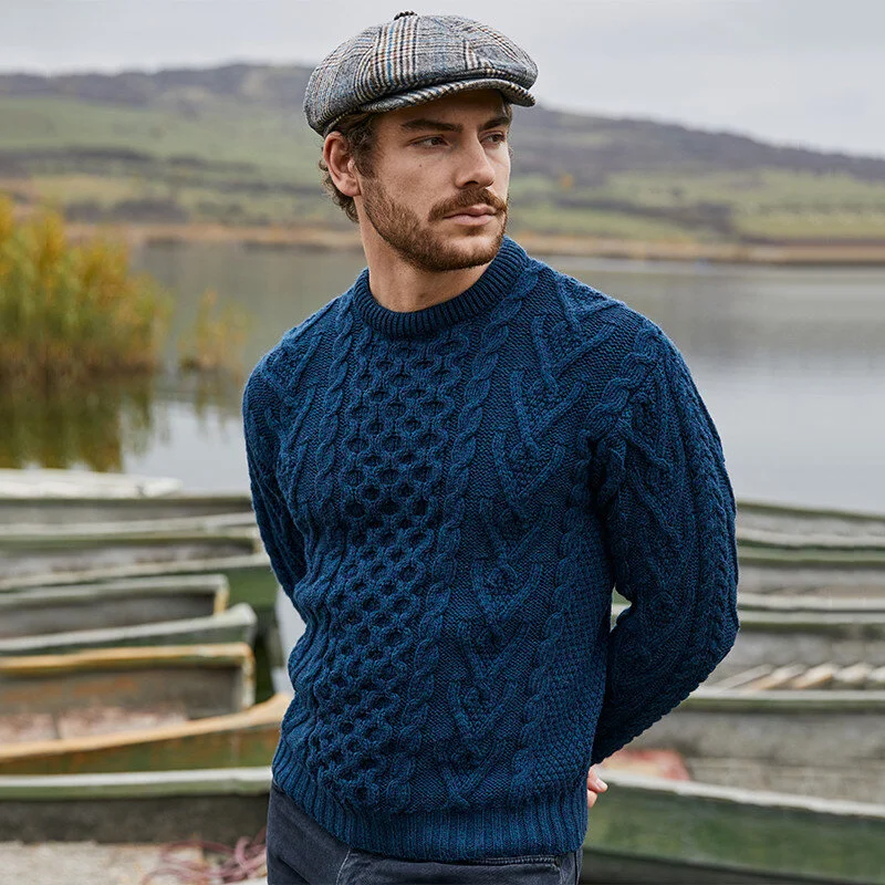 Men’s Merino Wool Aran Sweater – Classic Irish Cable Knit Crew Neck Jumper - Image 20 | Caelmoon