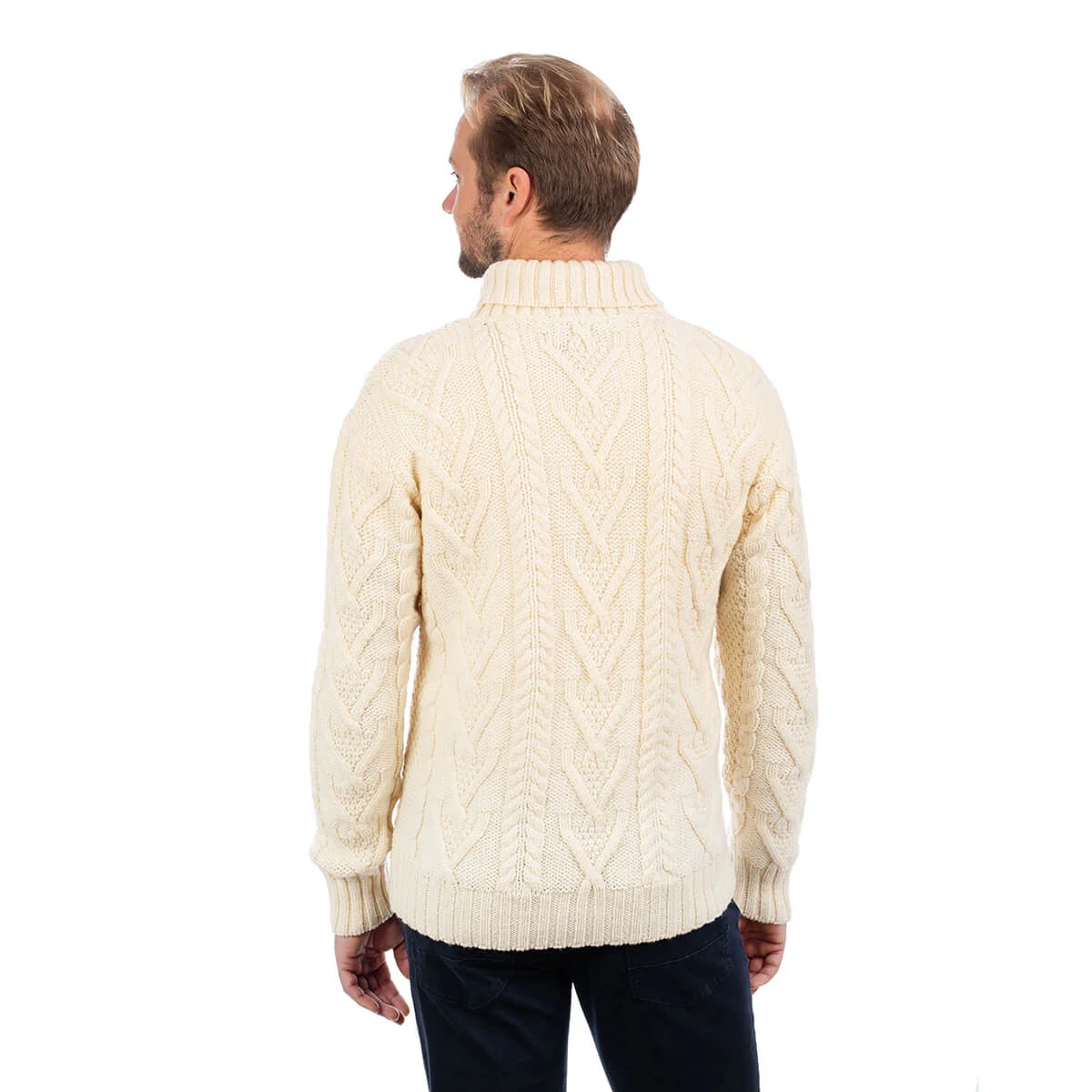 Men’s Merino Wool Shawl Collar Sweater – Single Button Irish Knit - Image 9 | Caelmoon