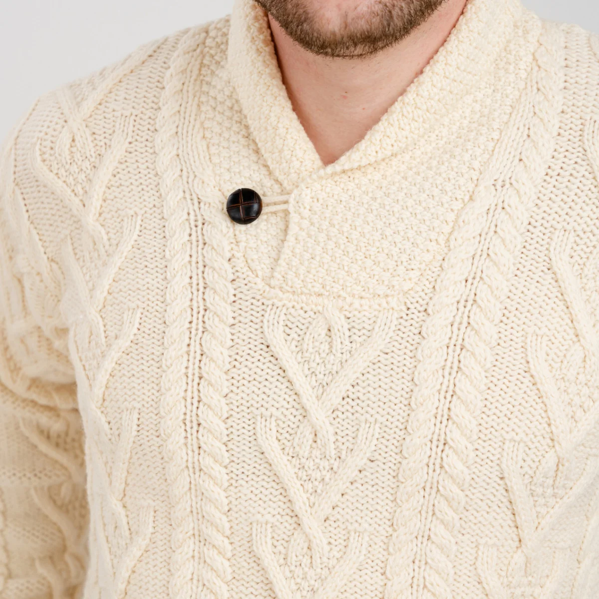 Men’s Merino Wool Shawl Collar Sweater – Single Button Irish Knit - Image 11 | Caelmoon