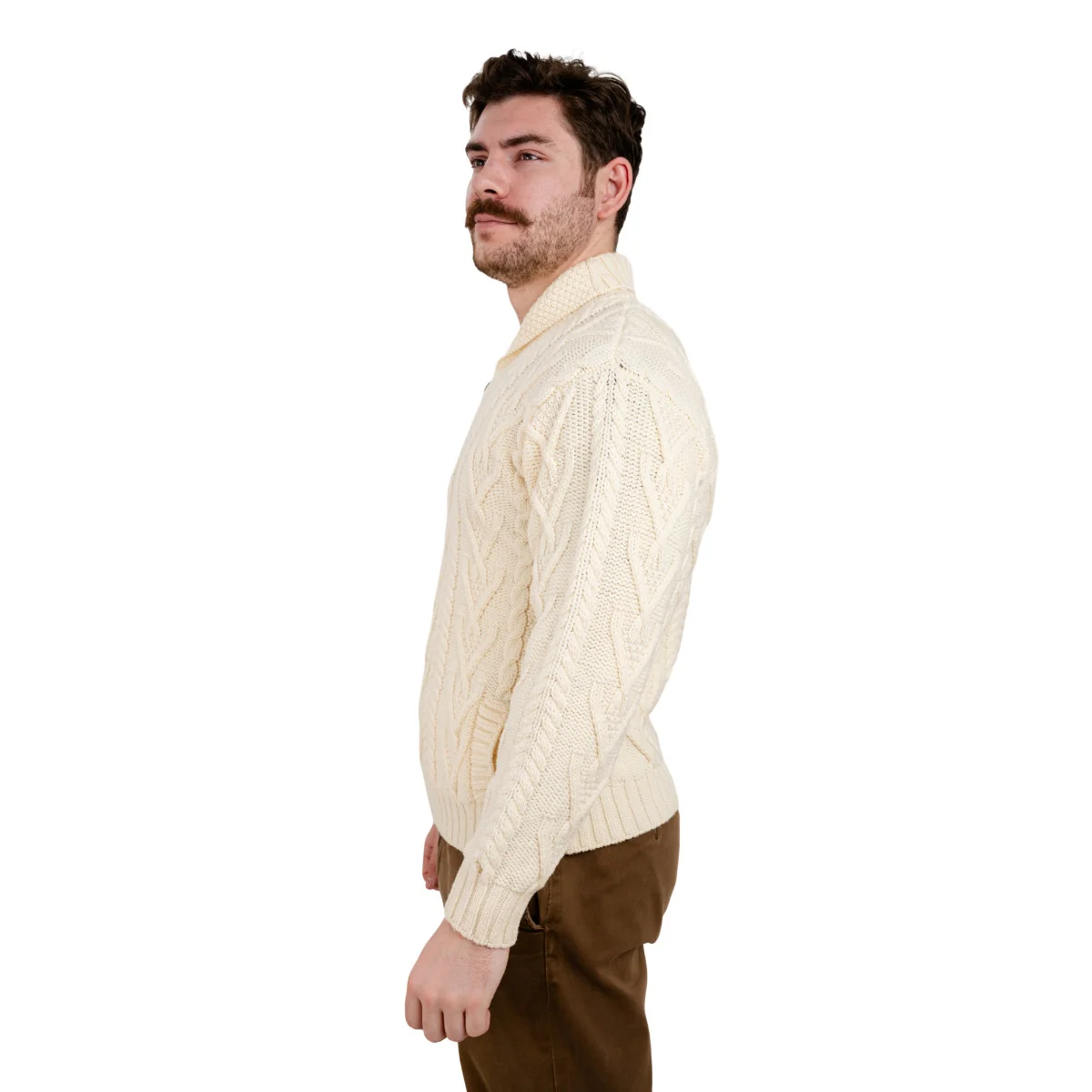 Men’s Merino Wool Shawl Collar Sweater – Single Button Irish Knit - Image 10 | Caelmoon