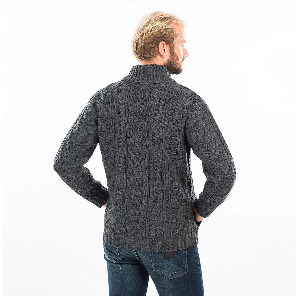 Men’s Merino Wool Shawl Collar Sweater – Single Button Irish Knit - Image 13 | Caelmoon