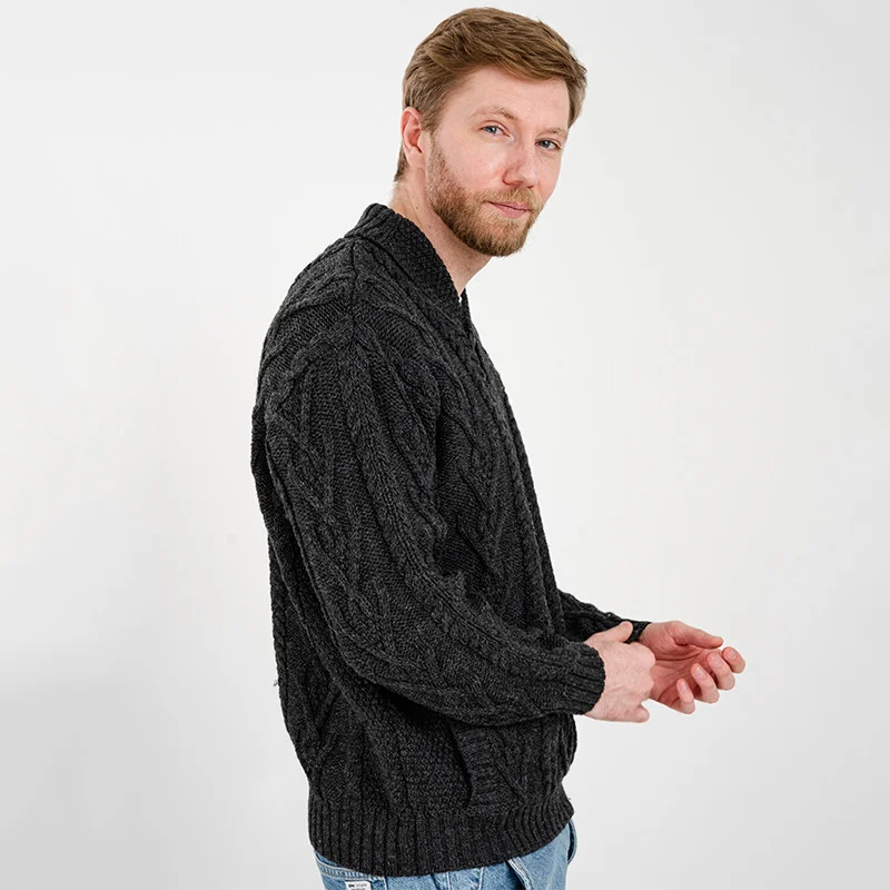 Men’s Merino Wool Shawl Collar Sweater – Single Button Irish Knit - Image 15 | Caelmoon