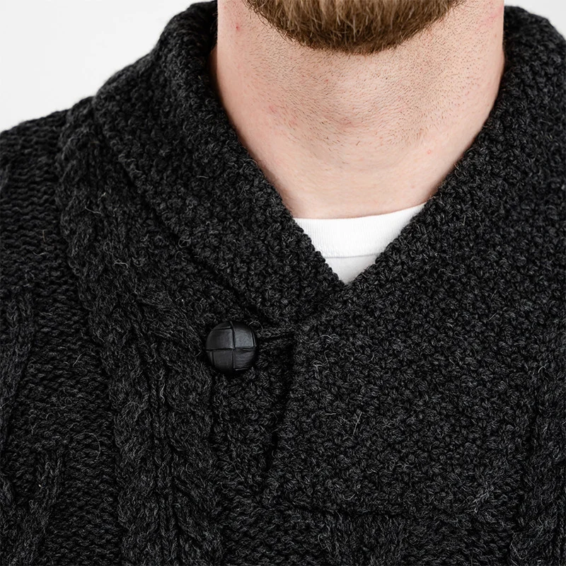 Men’s Merino Wool Shawl Collar Sweater – Single Button Irish Knit - Image 23 | Caelmoon