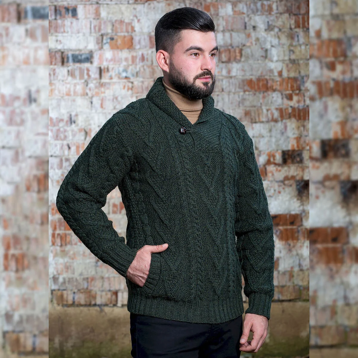 Men’s Merino Wool Shawl Collar Sweater – Single Button Irish Knit - Image 17 | Caelmoon