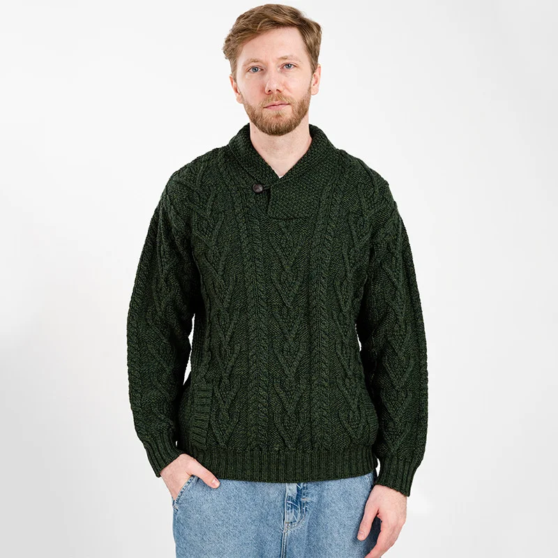 Men’s Merino Wool Shawl Collar Sweater – Single Button Irish Knit - Image 20 | Caelmoon