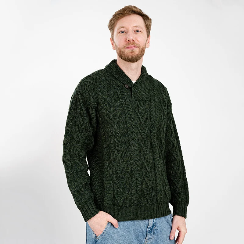Men’s Merino Wool Shawl Collar Sweater – Single Button Irish Knit - Image 22 | Caelmoon