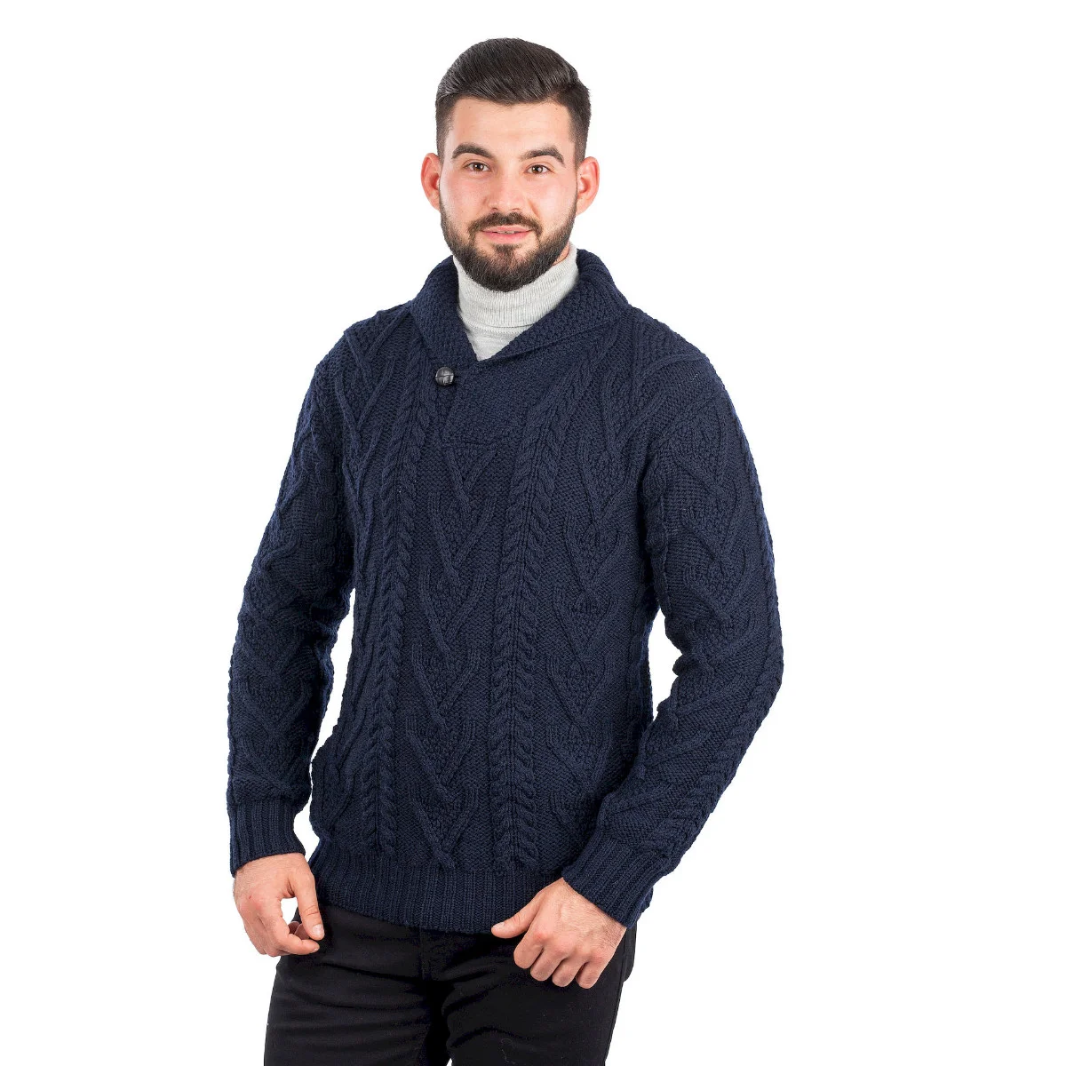 Men’s Merino Wool Shawl Collar Sweater – Single Button Irish Knit - Image 27 | Caelmoon