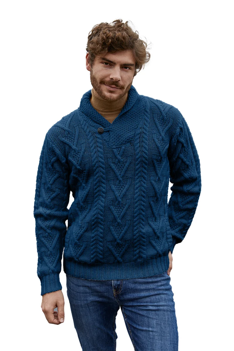 Men’s Merino Wool Shawl Collar Sweater – Single Button Irish Knit - Image 5 | Caelmoon