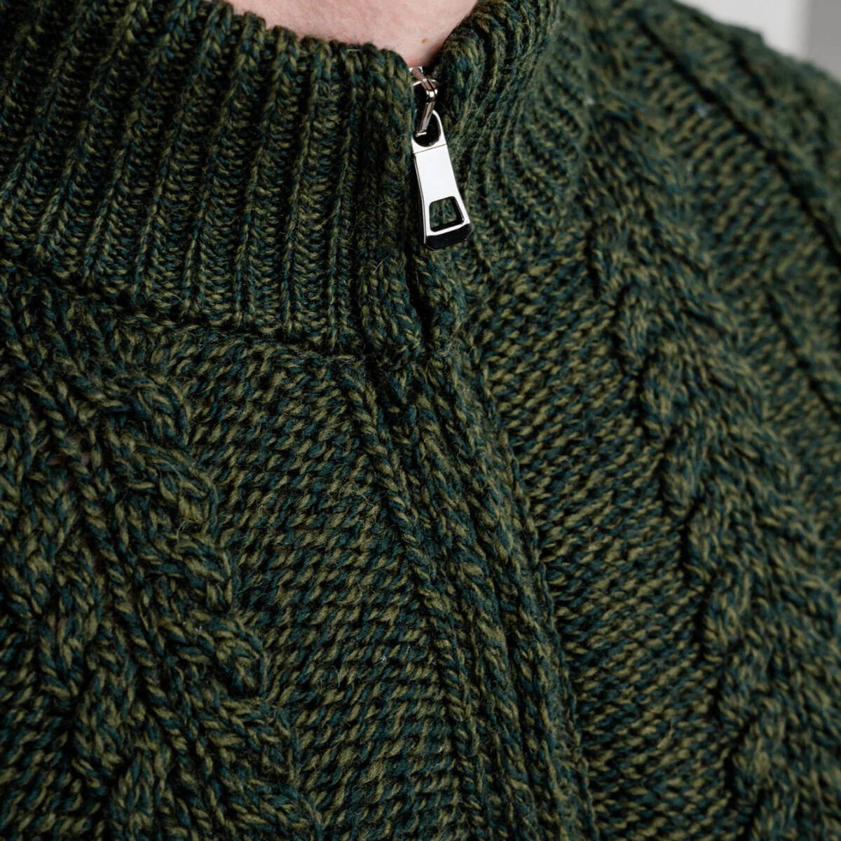 Merino Wool Aran Knit Men's Zip Sweater - Image 11 | Caelmoon
