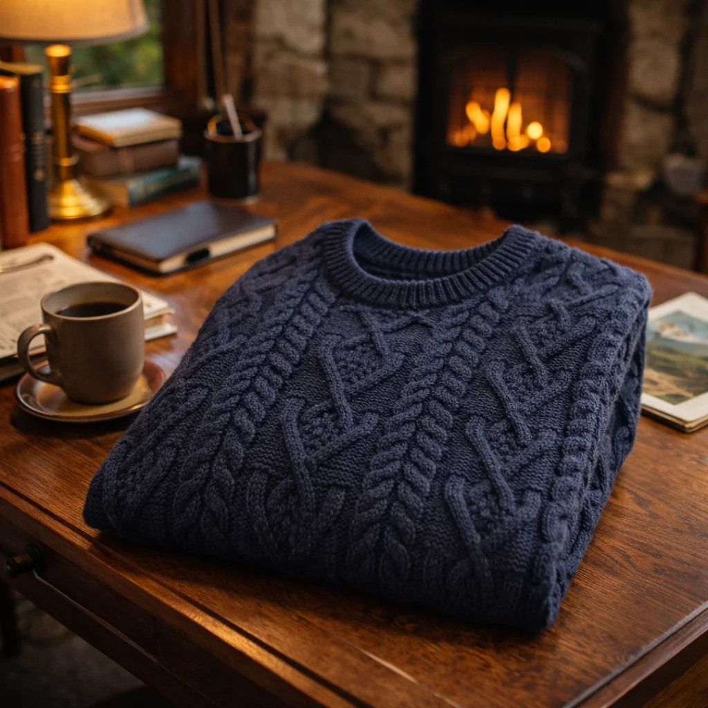 Merino Wool Aran Knit Men's Zip Sweater - Image 4 | Caelmoon