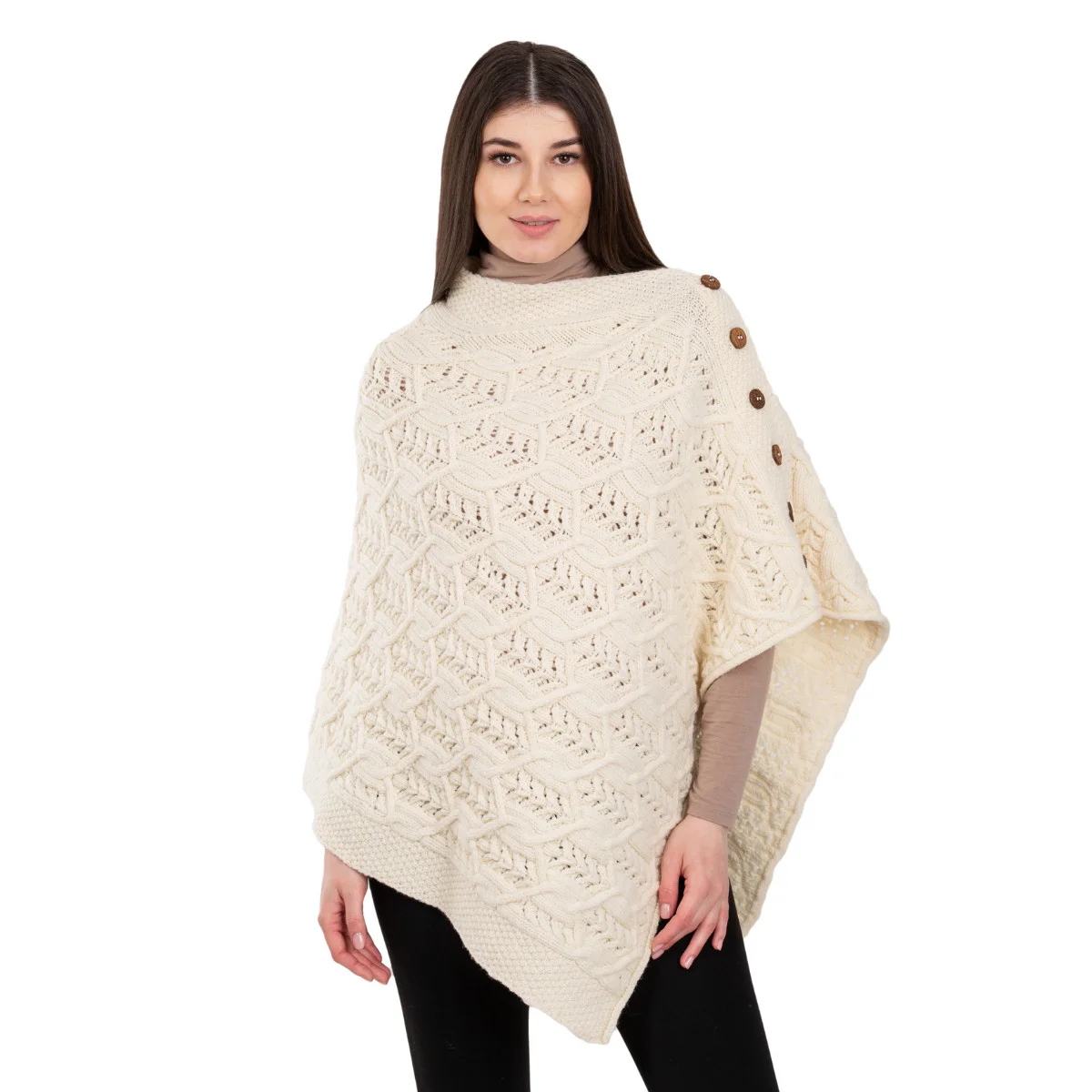 Merino Wool Ladies’ Poncho with Buttons – 100% Irish Merino Knit - Image 2 | Caelmoon